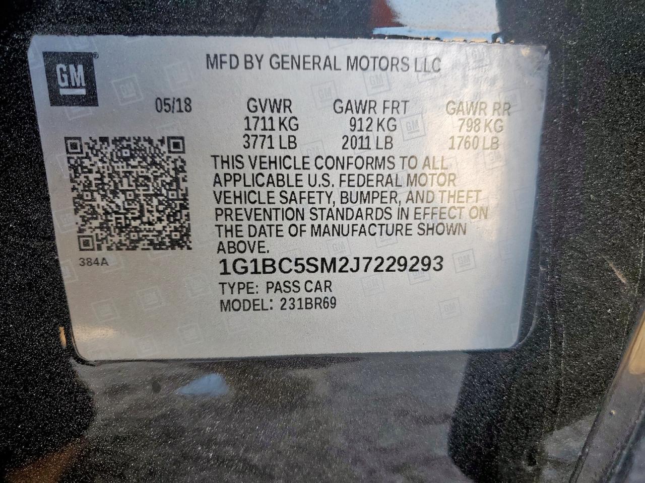 2018 Chevrolet Cruze Ls VIN: 1G1BC5SM2J7229293 Lot: 93031735