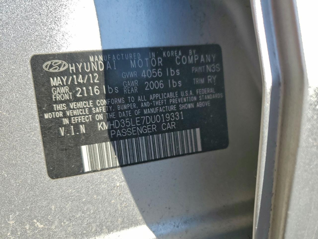 2013 Hyundai Elantra Gt VIN: KMHD35LE7DU019331 Lot: 94045115