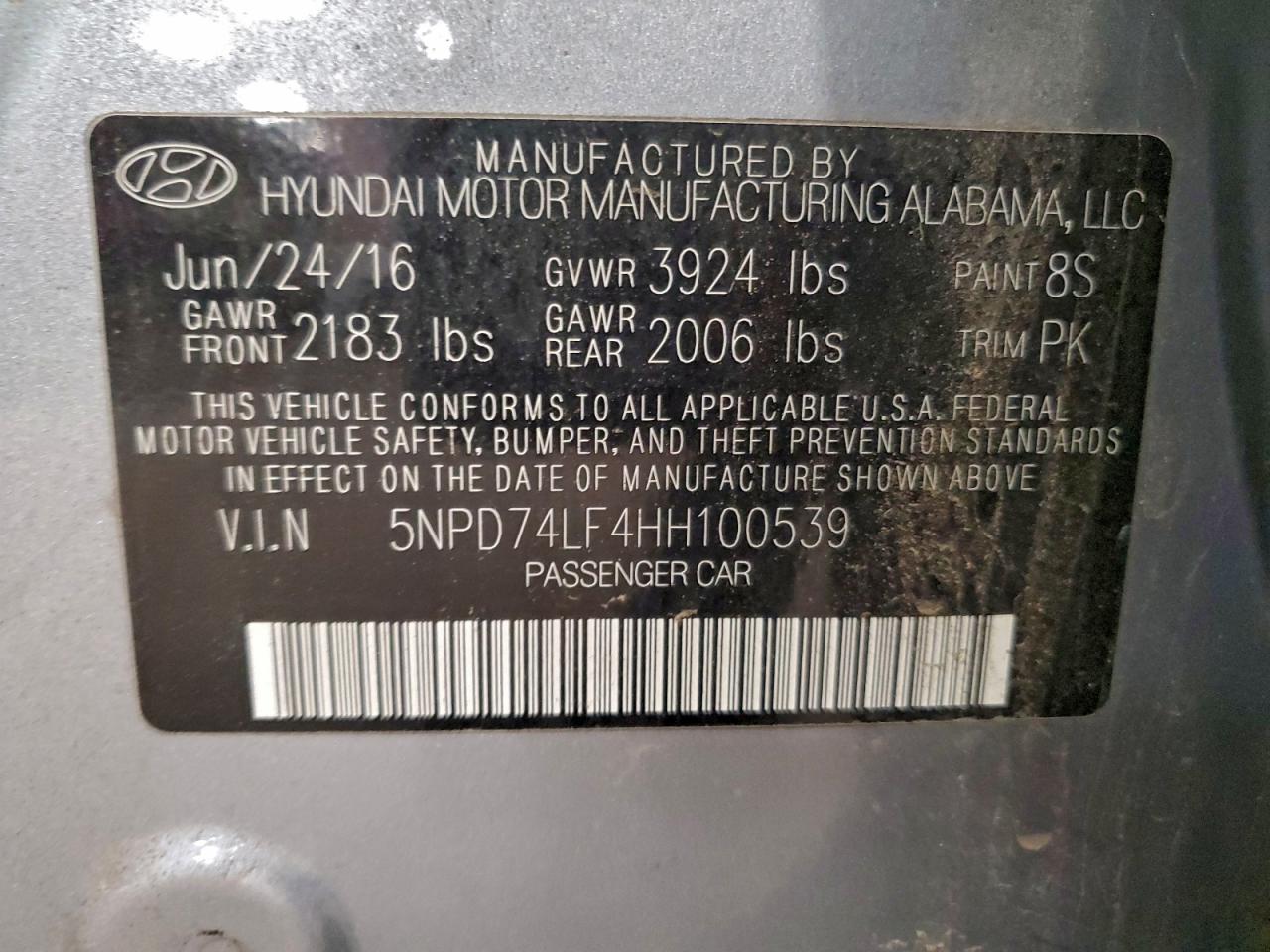 2017 Hyundai Elantra Se VIN: 5NPD74LF4HH100539 Lot: 94031185