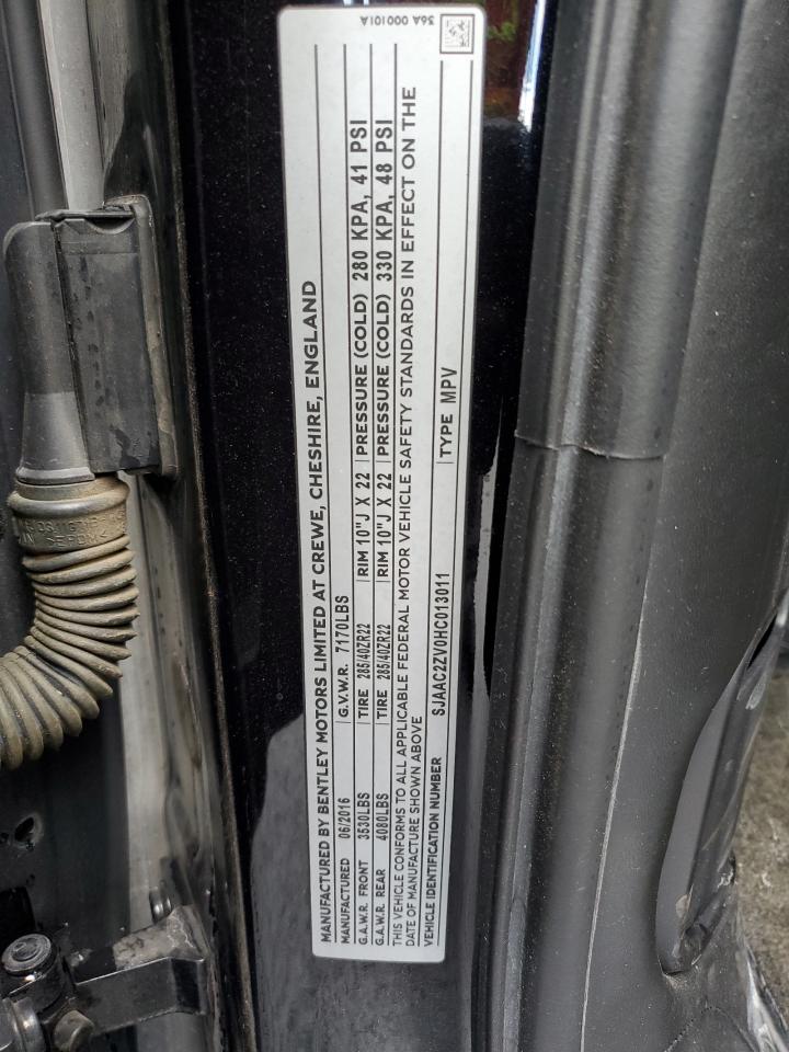 2017 Bentley Bentayga VIN: SJAAC2ZV0HC013011 Lot: 92514235