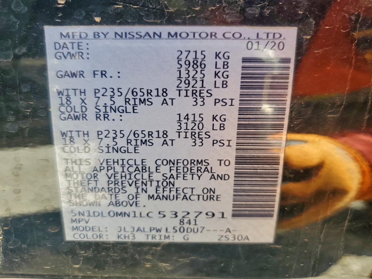 2020 Infiniti Qx60 Luxe VIN: 5N1DL0MN1LC532791 Lot: 93819925