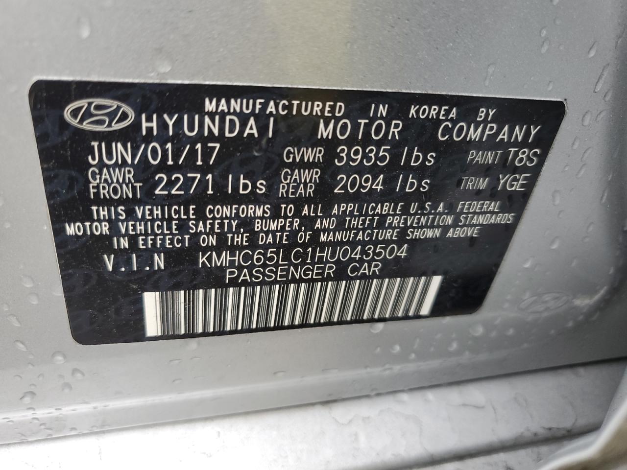 2017 Hyundai Ioniq Blue VIN: KMHC65LC1HU043504 Lot: 92901145