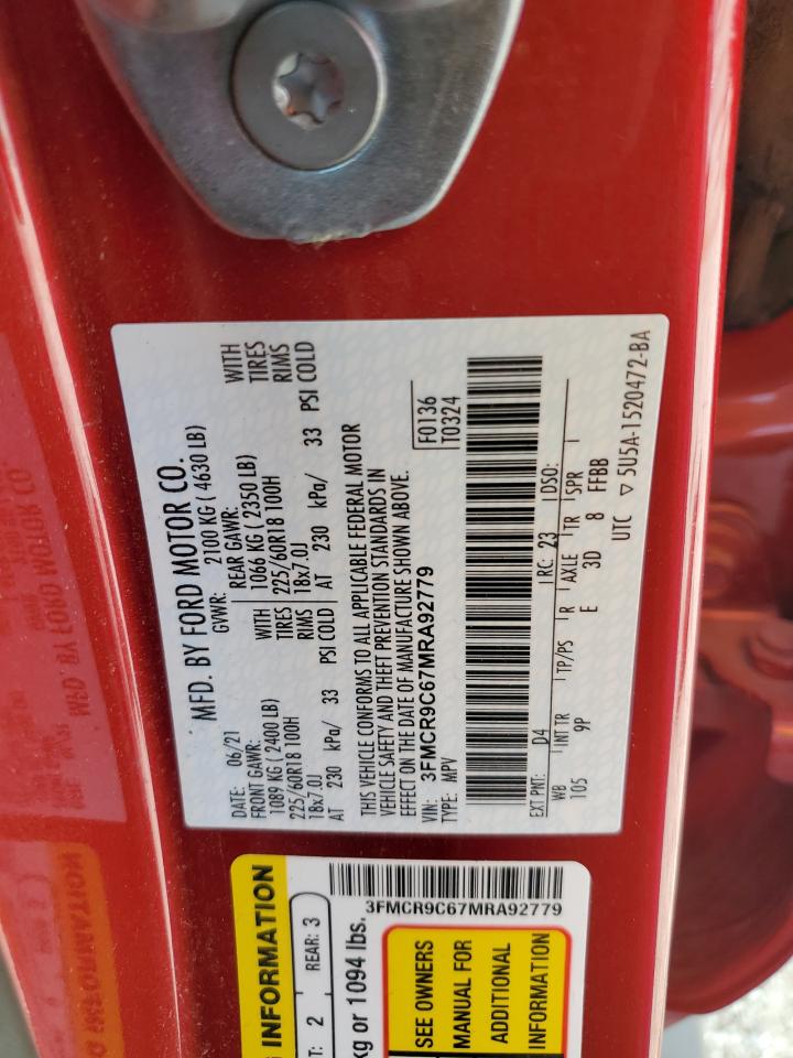 2021 Ford Bronco Sport Outer Banks VIN: 3FMCR9C67MRA92779 Lot: 93060865