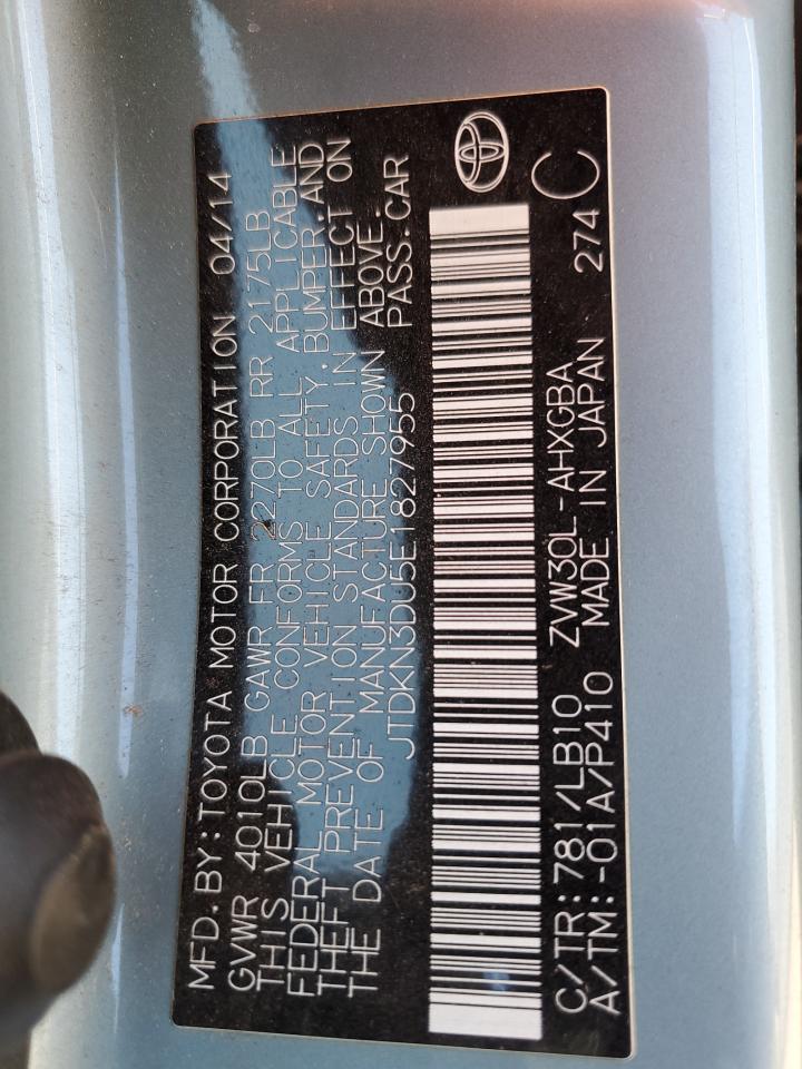 2014 Toyota Prius VIN: JTDKN3DU5E1827955 Lot: 92407505