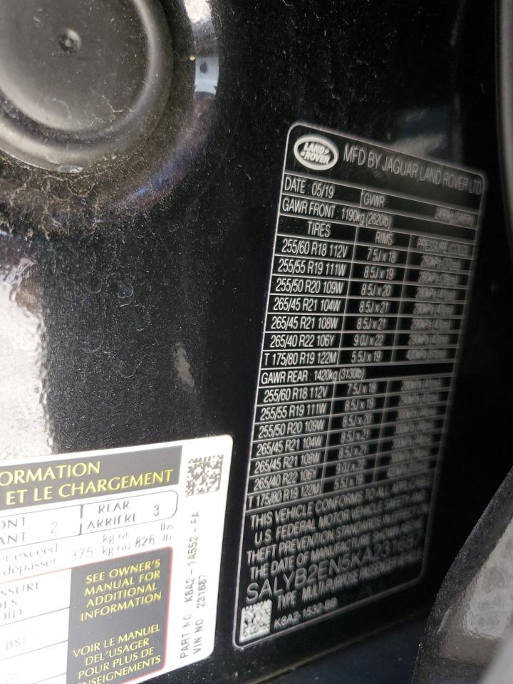 2019 Land Rover Range Rover Velar S VIN: SALYB2EN5KA231687 Lot: 92542385