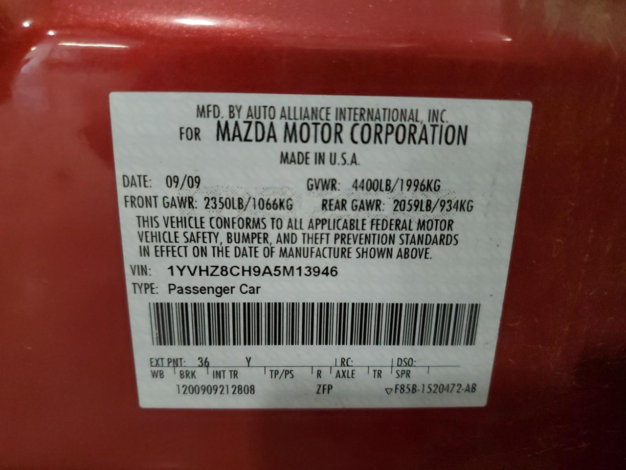 2010 Mazda 6 I VIN: 1YVHZ8CH9A5M13946 Lot: 92589215