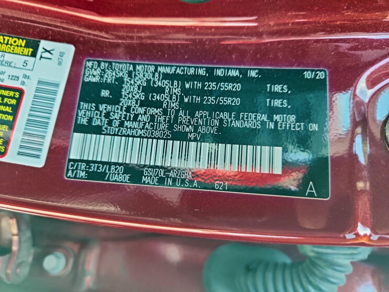 2021 Toyota Highlander Limited VIN: 5TDYZRAH0MS038025 Lot: 93007465