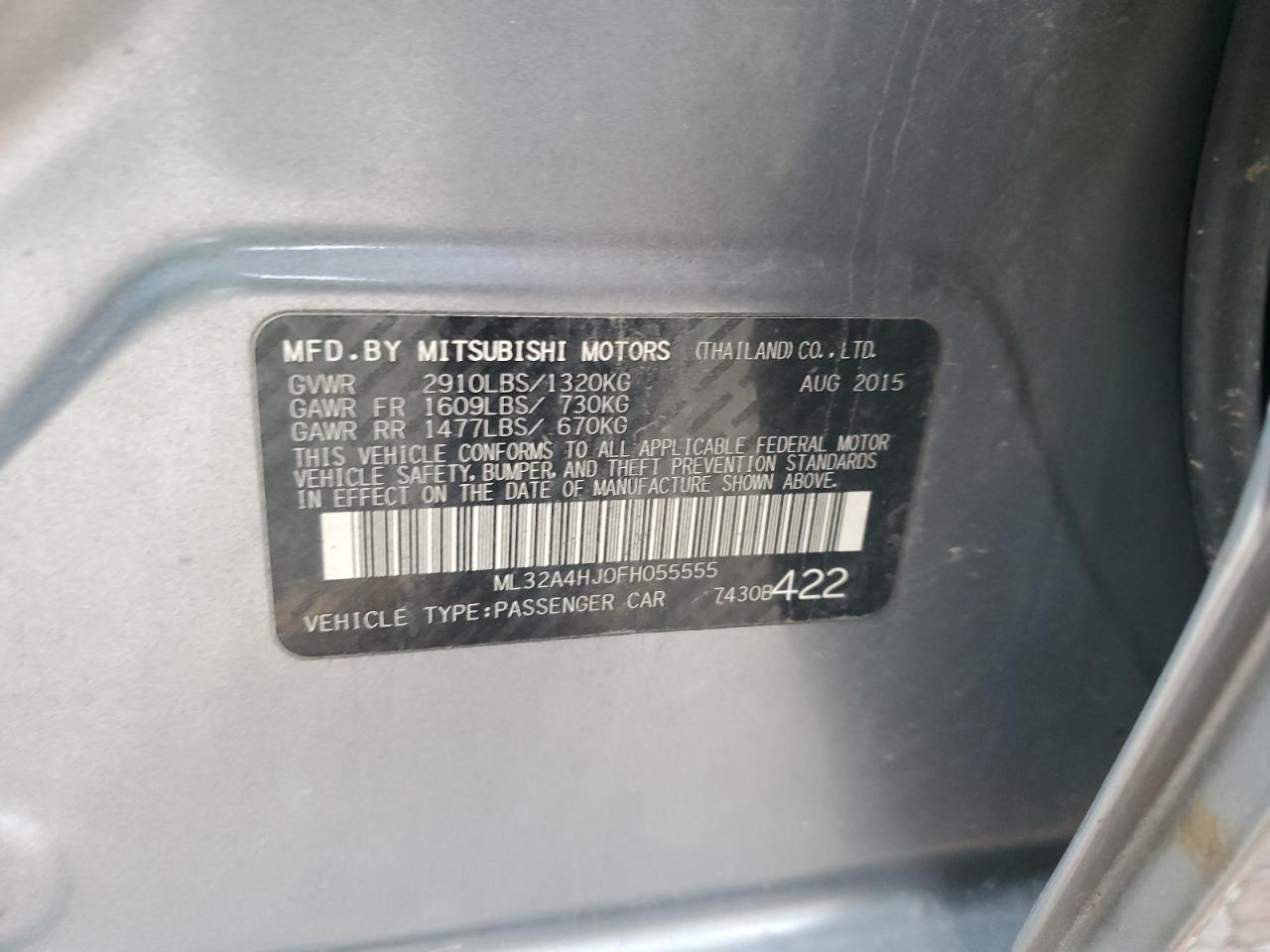 2015 Mitsubishi Mirage Es VIN: ML32A4HJ0FH055555 Lot: 92790615