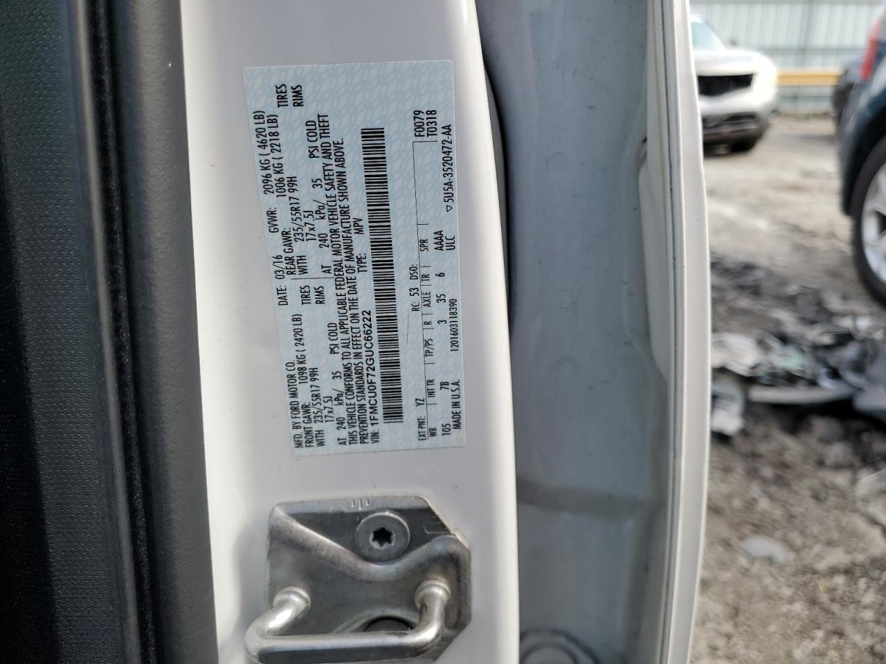 2016 Ford Escape S VIN: 1FMCU0F72GUC66222 Lot: 90760605