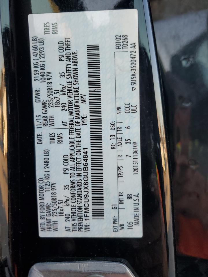 2016 Ford Escape Titanium VIN: 1FMCU9JX8GUB64841 Lot: 91777555