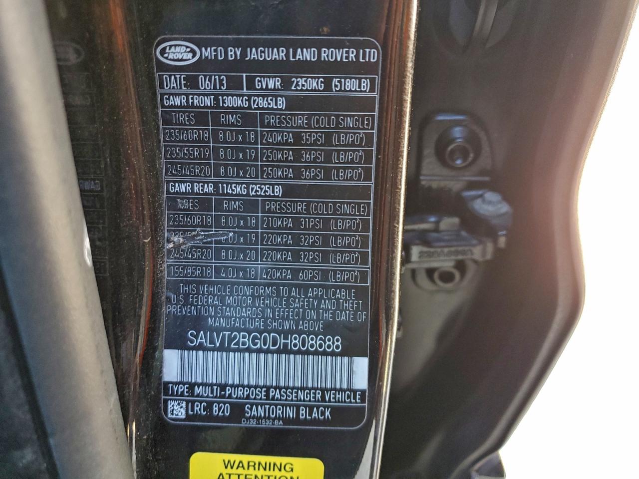 2013 Land Rover Range Rover Evoque Dynamic Premium VIN: SALVT2BG0DH808688 Lot: 94733425