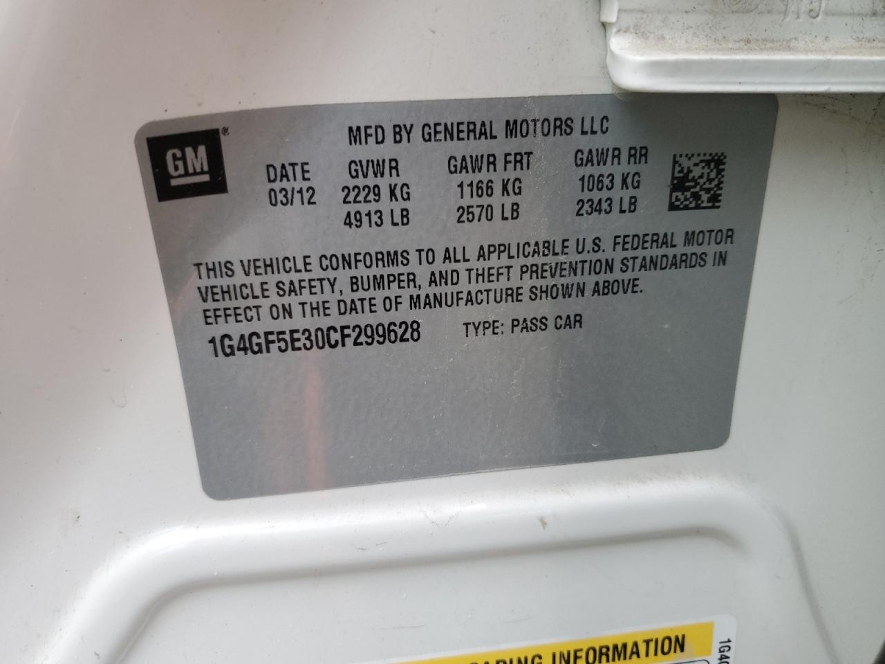 2012 Buick Lacrosse Premium VIN: 1G4GF5E30CF299628 Lot: 93306665