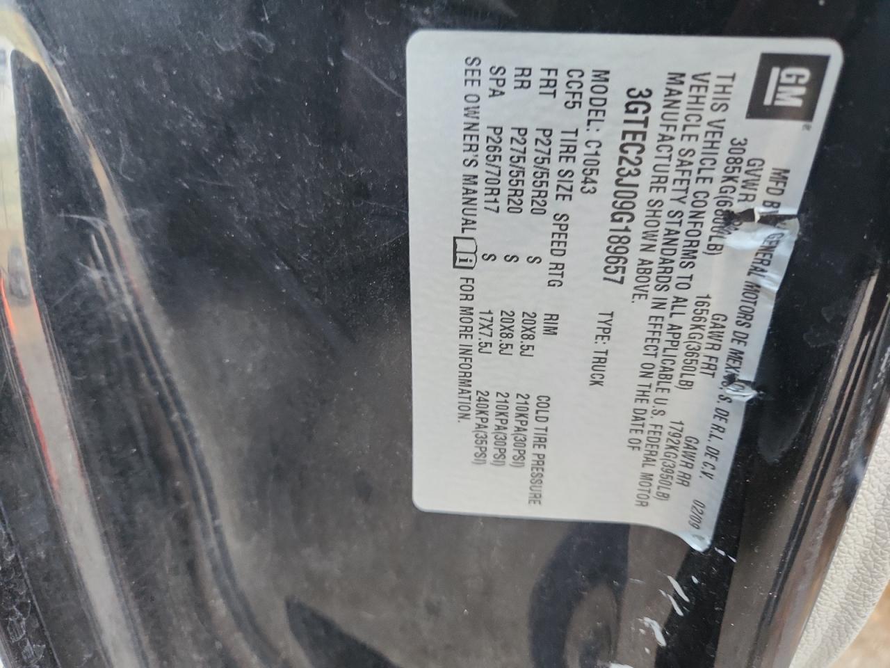 2009 GMC Sierra C1500 Sle VIN: 3GTEC23J09G189657 Lot: 92117805