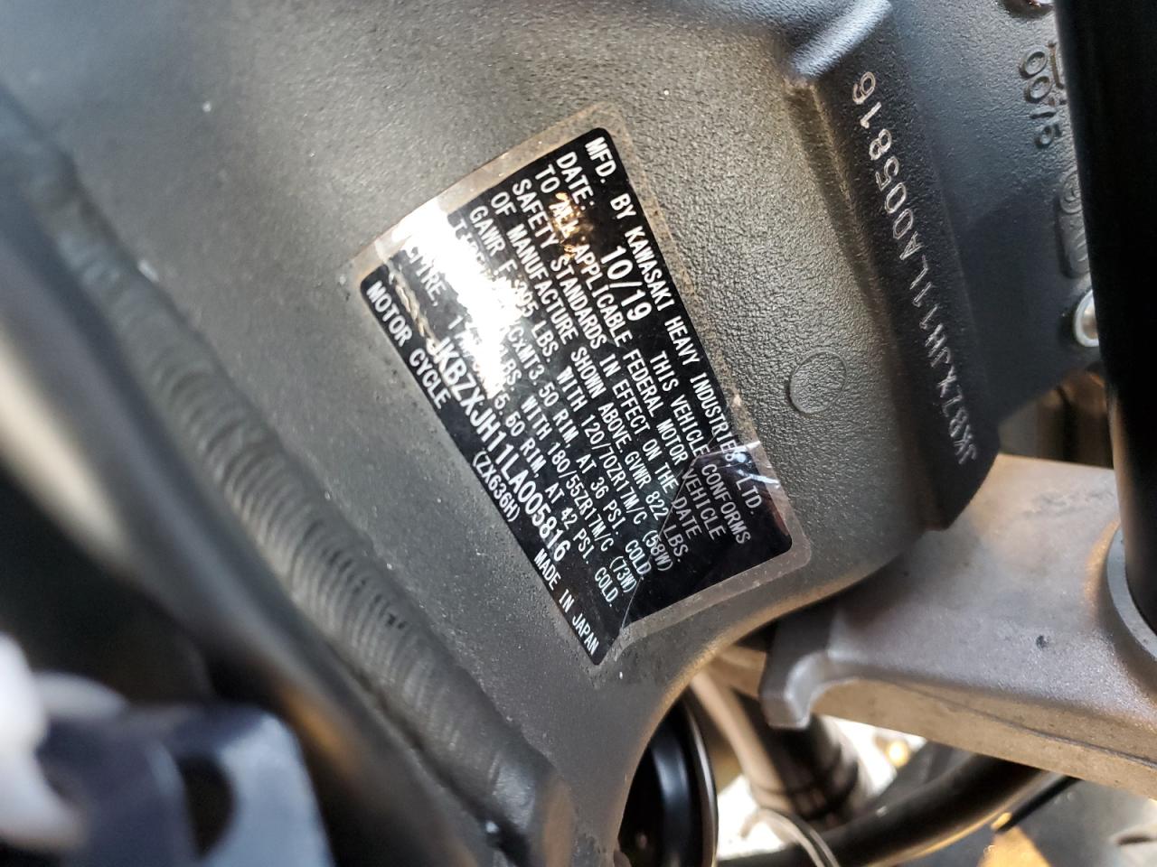 2020 Kawasaki Zx636 K VIN: JKBZXJH11LA005816 Lot: 91685365