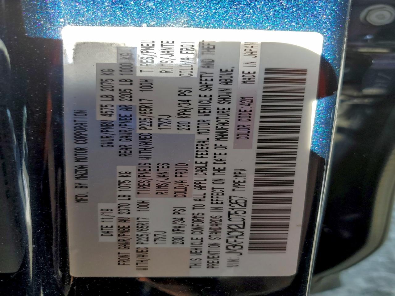 2020 Mazda Cx-5 Touring VIN: JM3KFACM2L0751267 Lot: 93407875