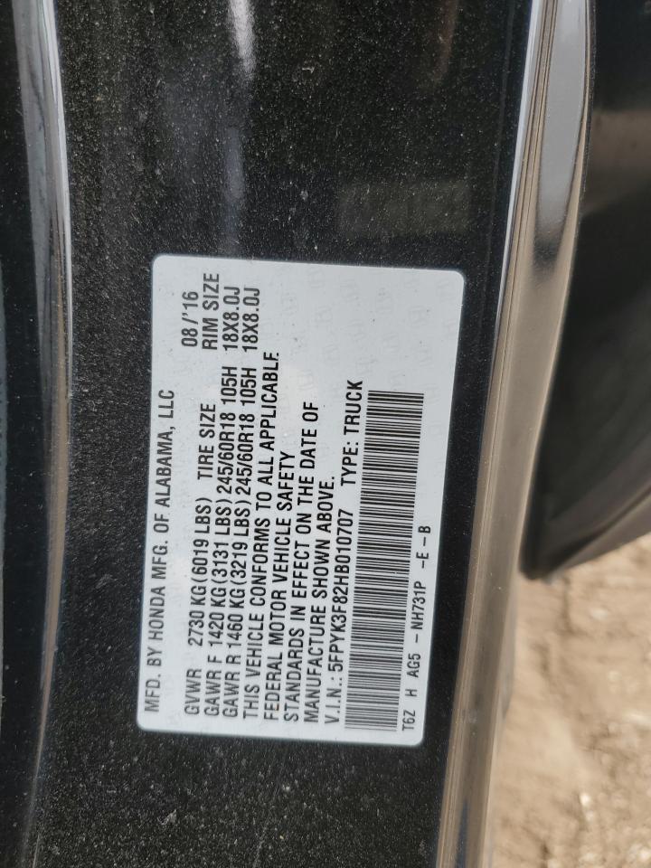 2017 Honda Ridgeline Black Edition VIN: 5FPYK3F82HB010707 Lot: 91495845