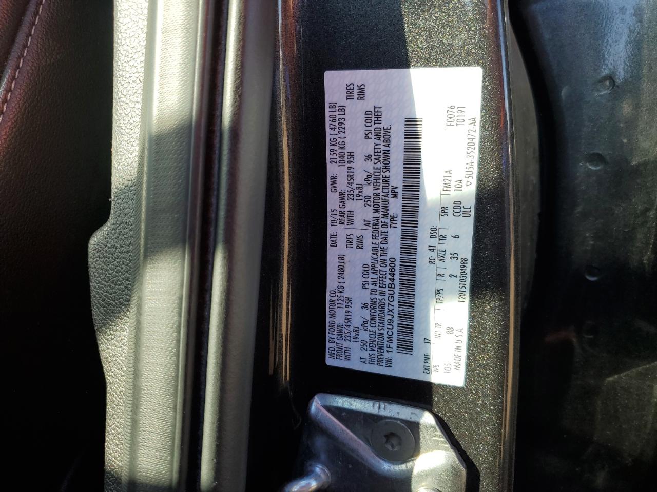 2016 Ford Escape Titanium VIN: 1FMCU9JX7GUB44600 Lot: 90466535