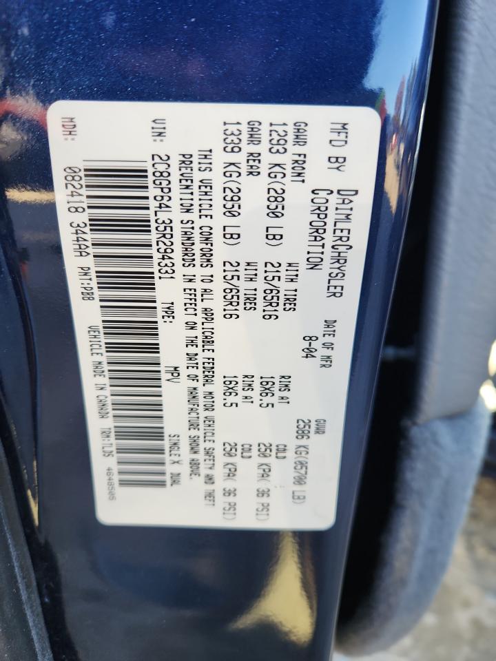 2005 Chrysler Town & Country Limited VIN: 2C8GP64L35R294331 Lot: 92526025