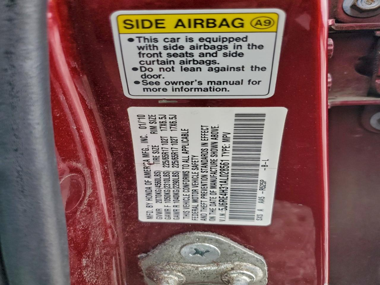 2010 Honda Cr-V Lx VIN: 5J6RE4H31AL028561 Lot: 94373275