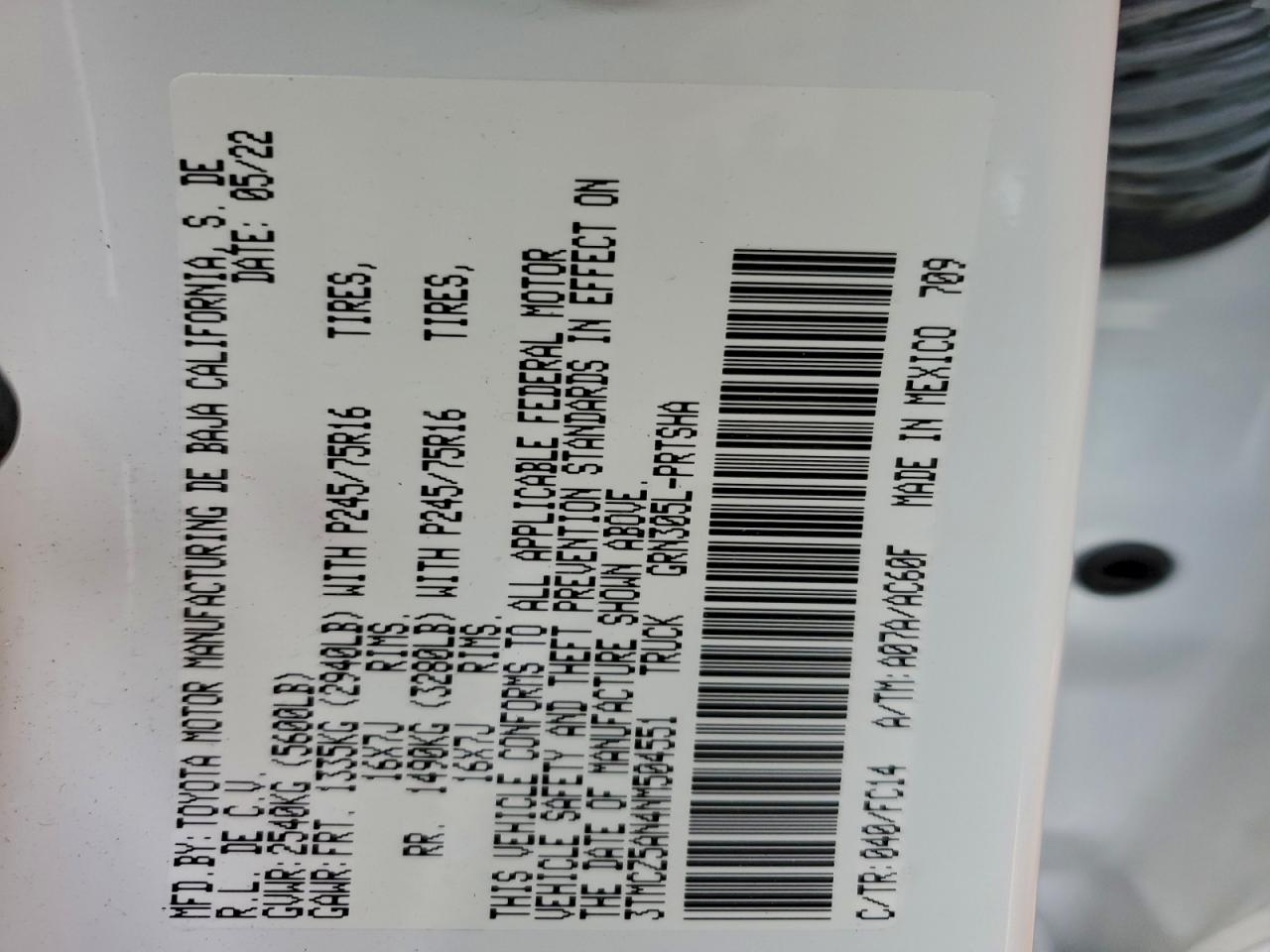 2022 Toyota Tacoma Double Cab VIN: 3TMCZ5AN4NM504551 Lot: 94274225