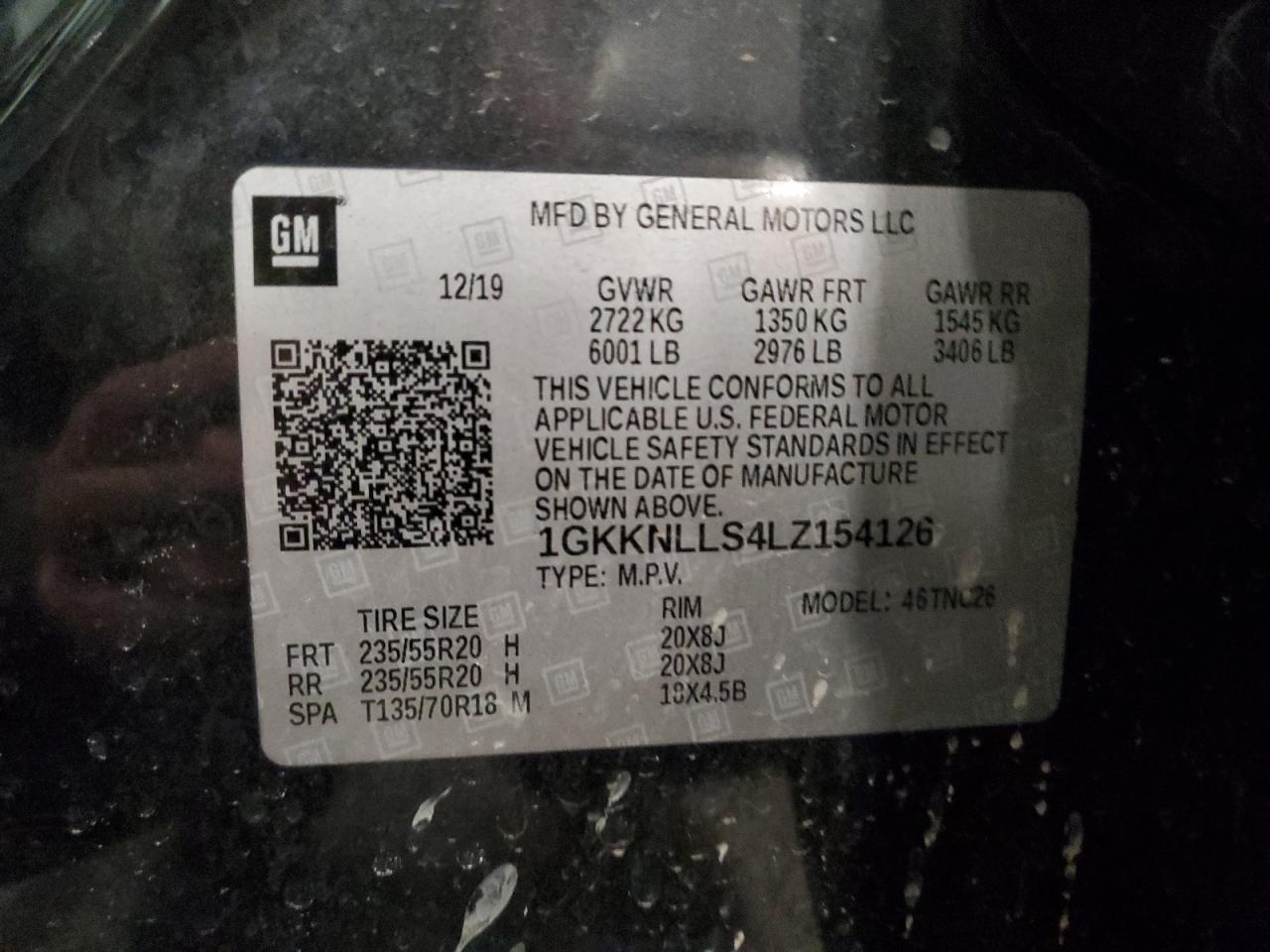 2020 GMC Acadia At4 VIN: 1GKKNLLS4LZ154126 Lot: 93004975