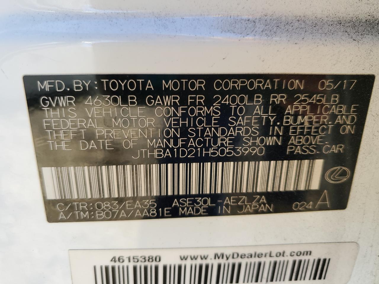 2017 Lexus Is 200T VIN: JTHBA1D21H5053990 Lot: 92876575