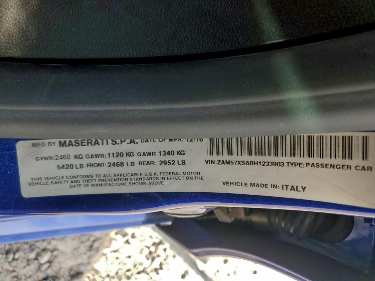 2017 Maserati Ghibli VIN: ZAM57XSA8H1233903 Lot: 93916525