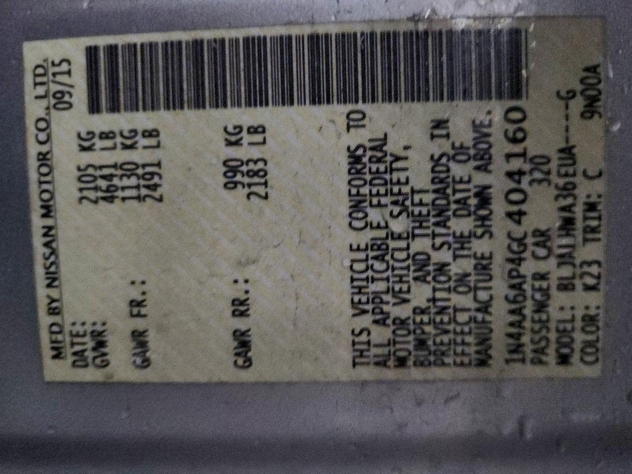 2016 Nissan Maxima 3.5S VIN: 1N4AA6AP4GC404160 Lot: 93890115