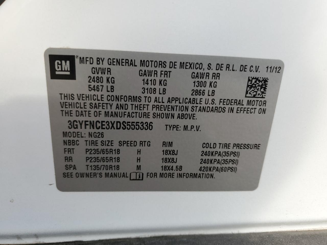 2013 Cadillac Srx Luxury Collection VIN: 3GYFNCE3XDS555336 Lot: 93309795