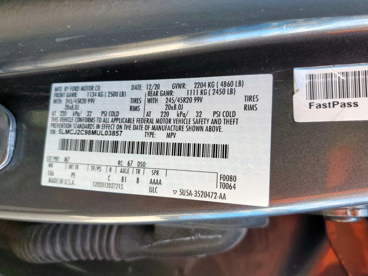 2021 Lincoln Corsair Reserve VIN: 5LMCJ2C98MUL03857 Lot: 91911465