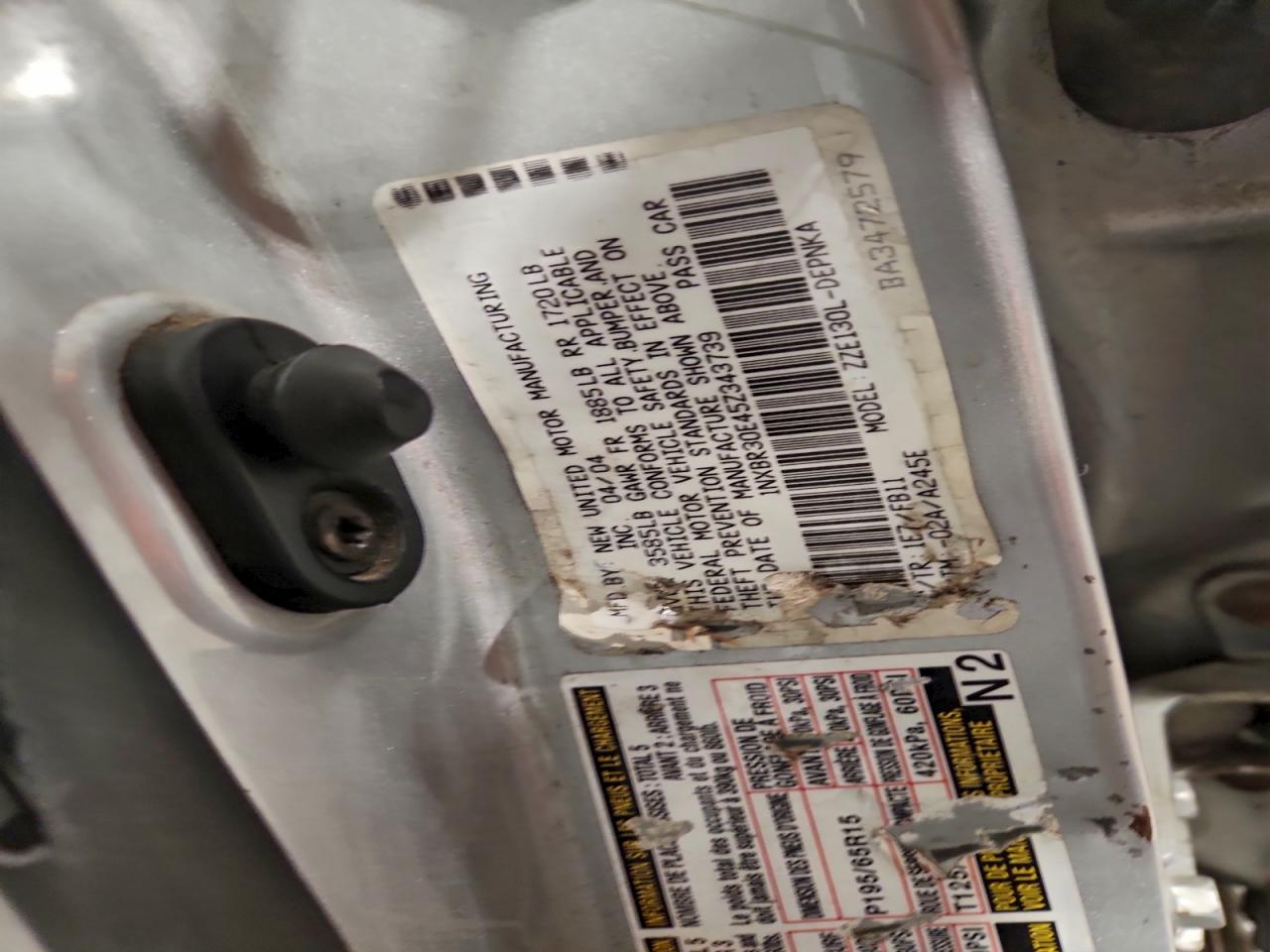 2005 Toyota Corolla Ce VIN: 1NXBR30E45Z343739 Lot: 93538285