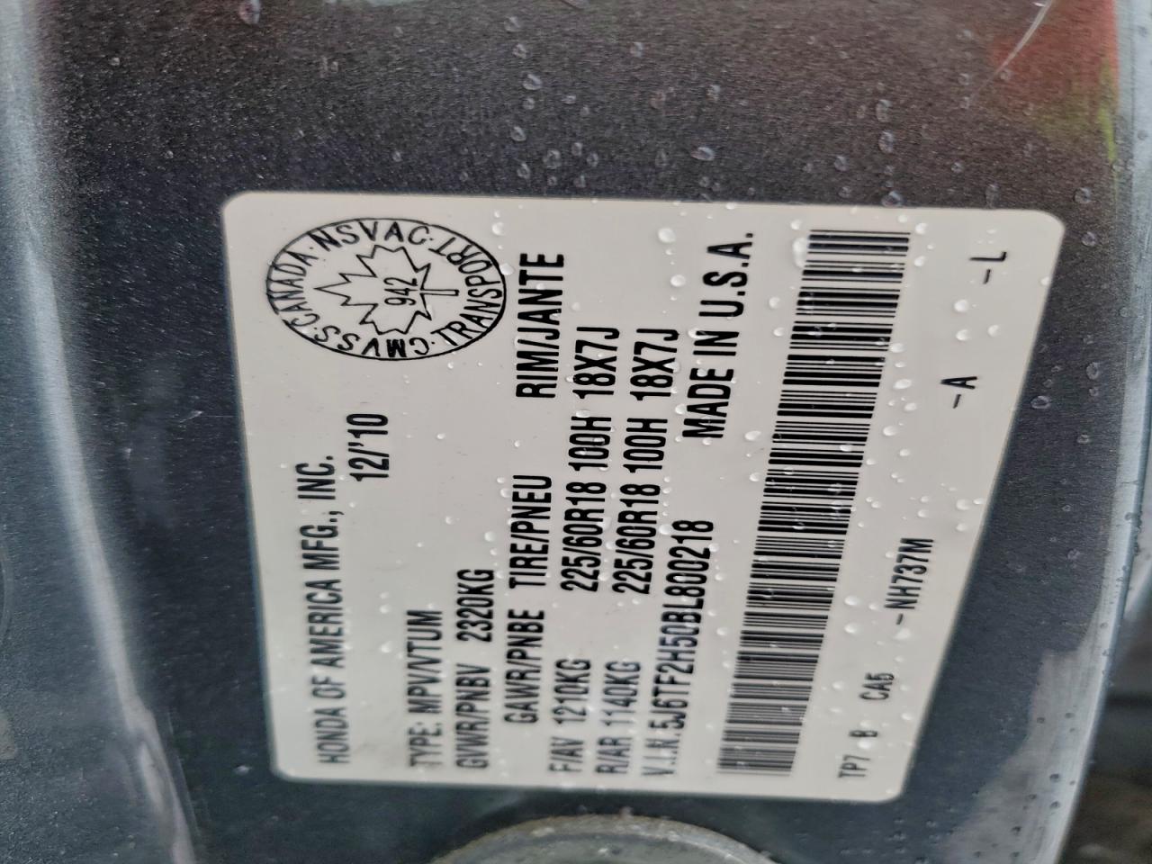 2011 Honda Accord Crosstour Exl VIN: 5J6TF2H50BL800218 Lot: 93516145