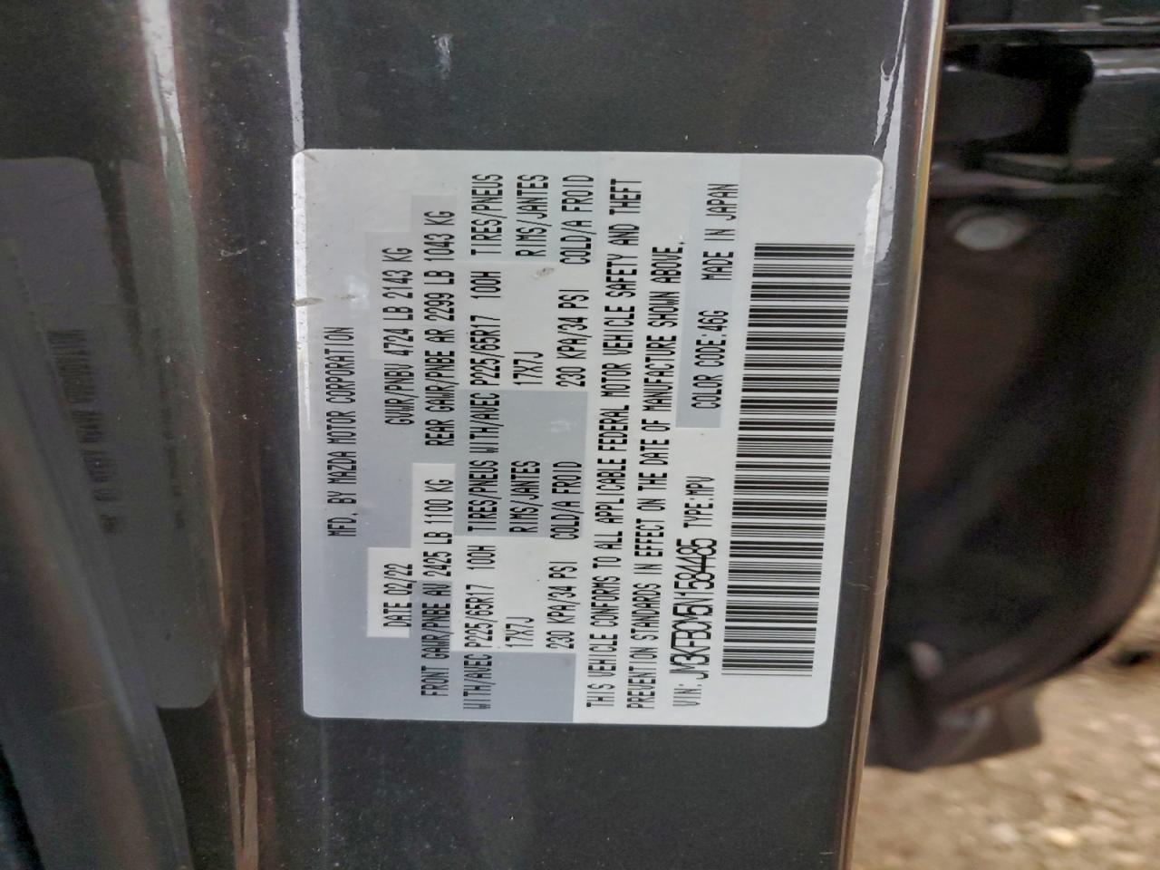 2022 Mazda Cx-5 Preferred VIN: JM3KFBCM5N1584485 Lot: 94137115