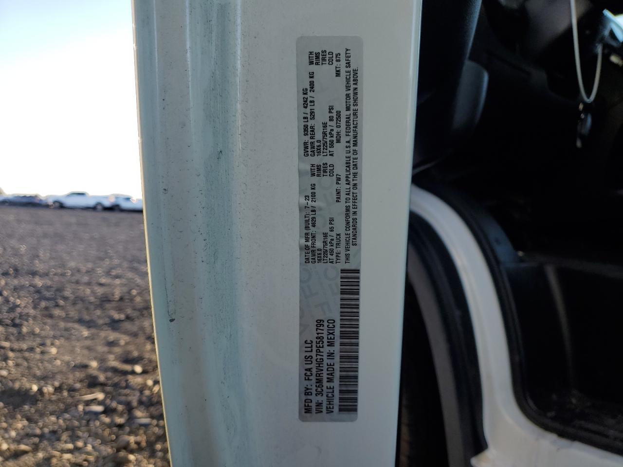 2023 Ram Promaster 3500 Delivery Van VIN: 3C6MRVHG7PE581799 Lot: 91141745