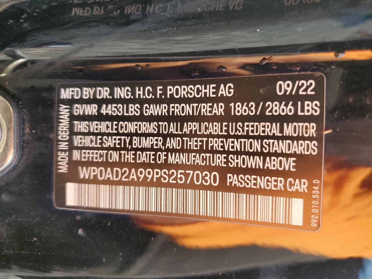 2023 Porsche 911 Turbo VIN: WP0AD2A99PS257030 Lot: 91284615