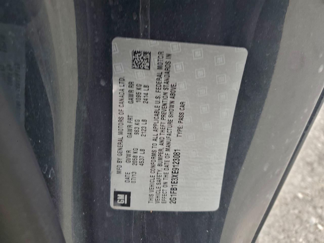 2014 Chevrolet Camaro Lt VIN: 2G1FB1E3XE9123081 Lot: 94439335