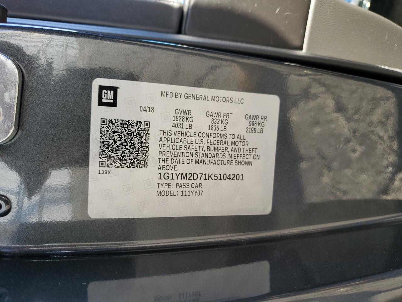 2019 Chevrolet Corvette Stingray Z51 3Lt VIN: 1G1YM2D71K5104201 Lot: 91898415