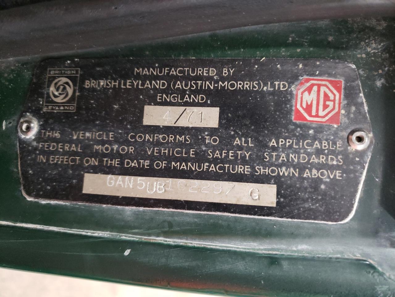 1971 Mg Midget VIN: GAN5UB102297G Lot: 90405965