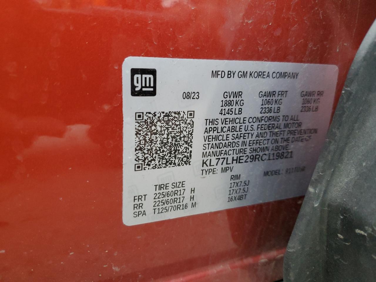 2024 Chevrolet Trax 1Lt VIN: KL77LHE29RC119821 Lot: 91899185