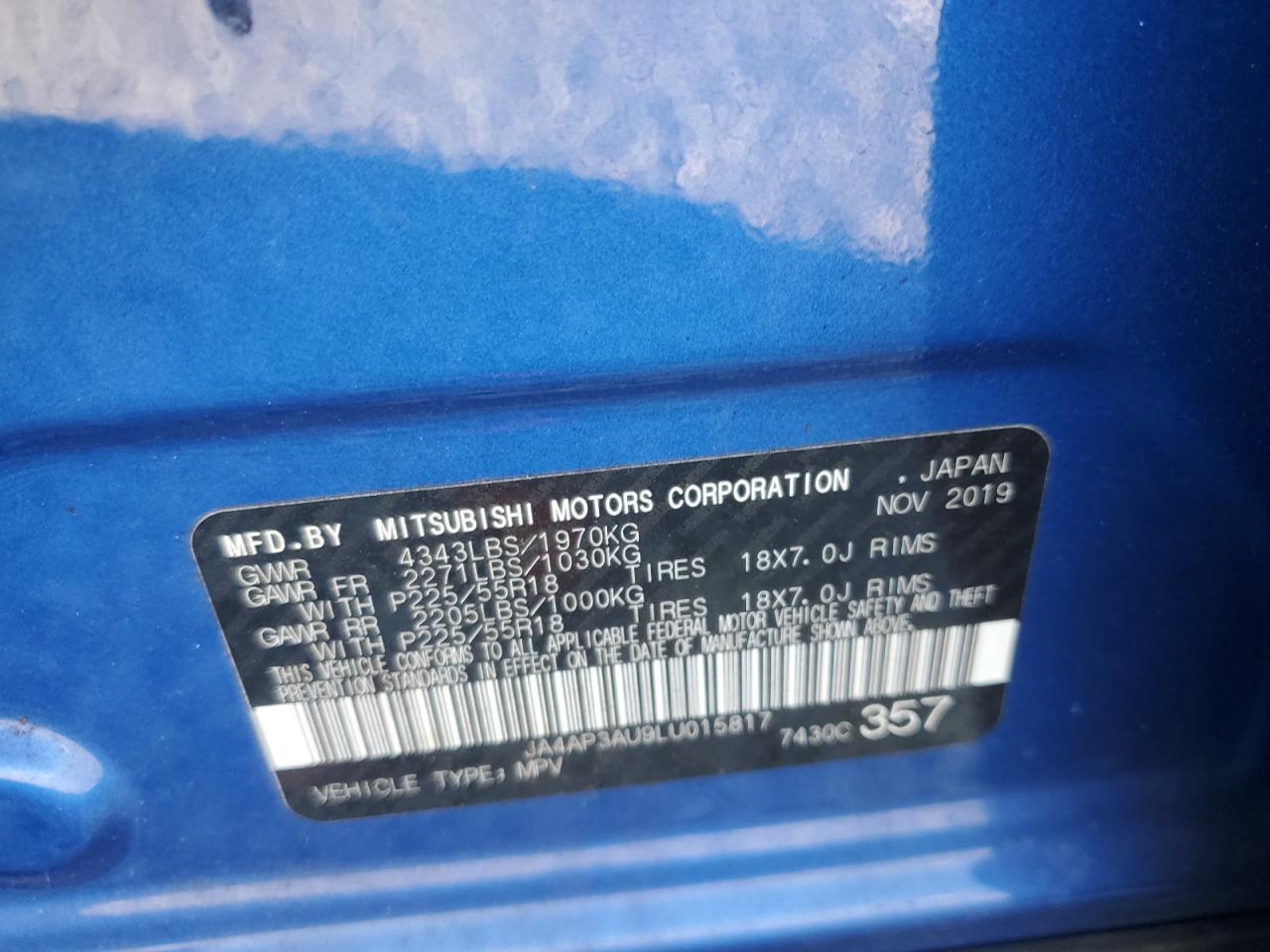 2020 Mitsubishi Outlander Sport Es VIN: JA4AP3AU9LU015817 Lot: 93974525