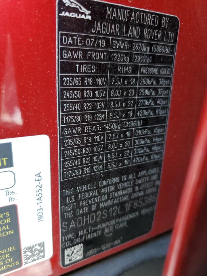 2020 Jaguar I-Pace Hse VIN: SADHD2S12L1F85386 Lot: 92826395