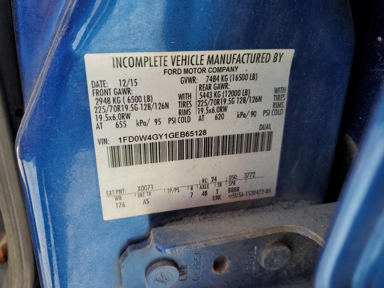 2016 Ford F450 Super Duty VIN: 1FD0W4GY1GEB65128 Lot: 90376265