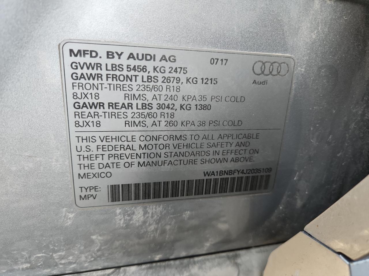 2018 Audi Q5 Premium Plus VIN: WA1BNBFY4J2035109 Lot: 92209315