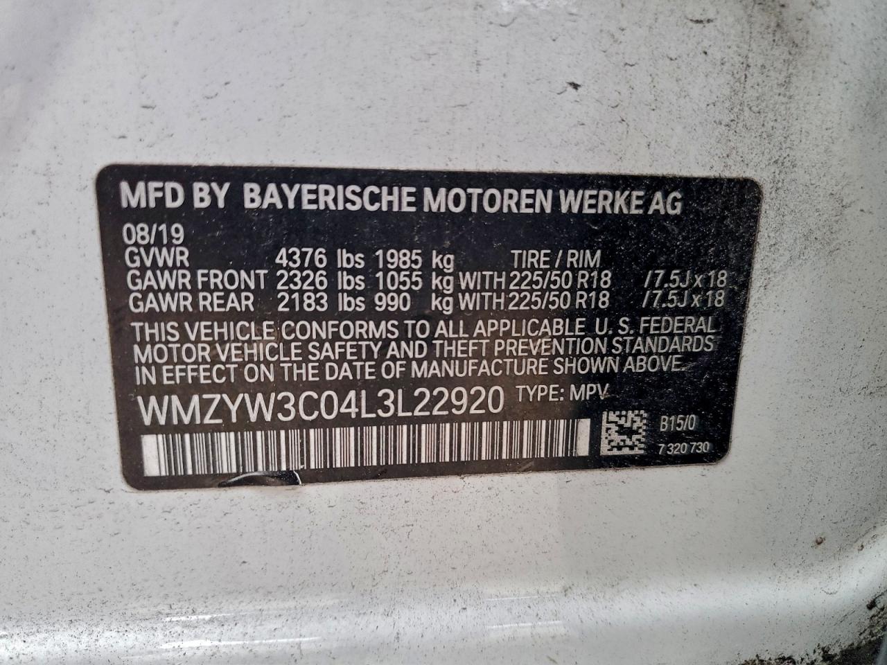 2020 Mini Cooper Countryman VIN: WMZYW3C04L3L22920 Lot: 93695985