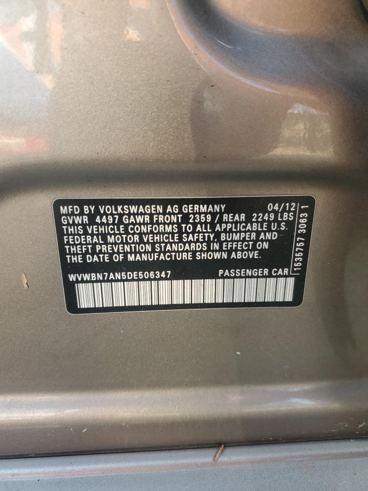 2013 Volkswagen Cc Sport VIN: WVWBN7AN5DE506347 Lot: 92260355