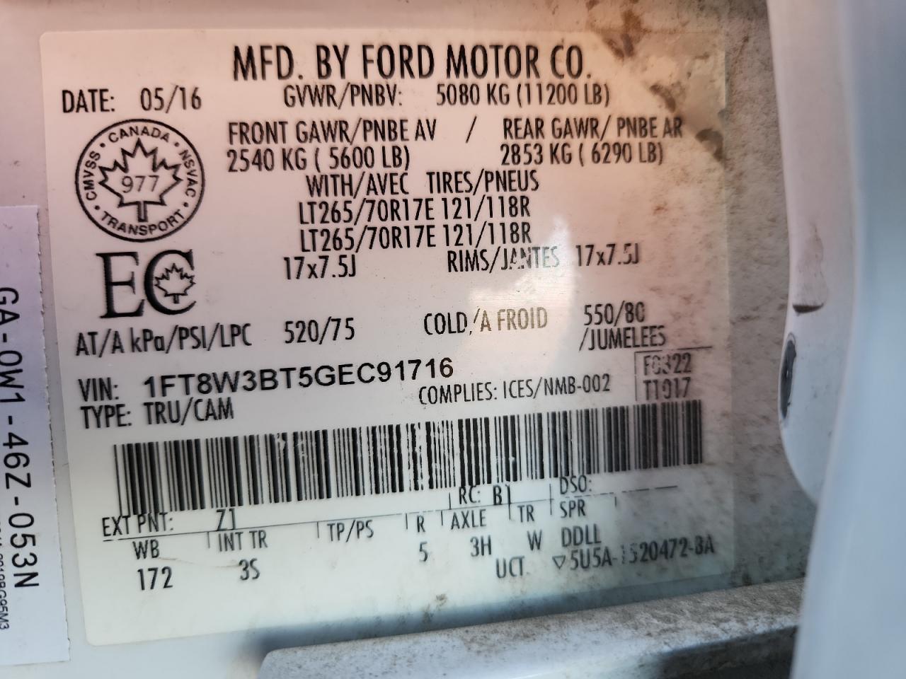 2016 Ford F350 Super Duty VIN: 1FT8W3BT5GEC91716 Lot: 93743245