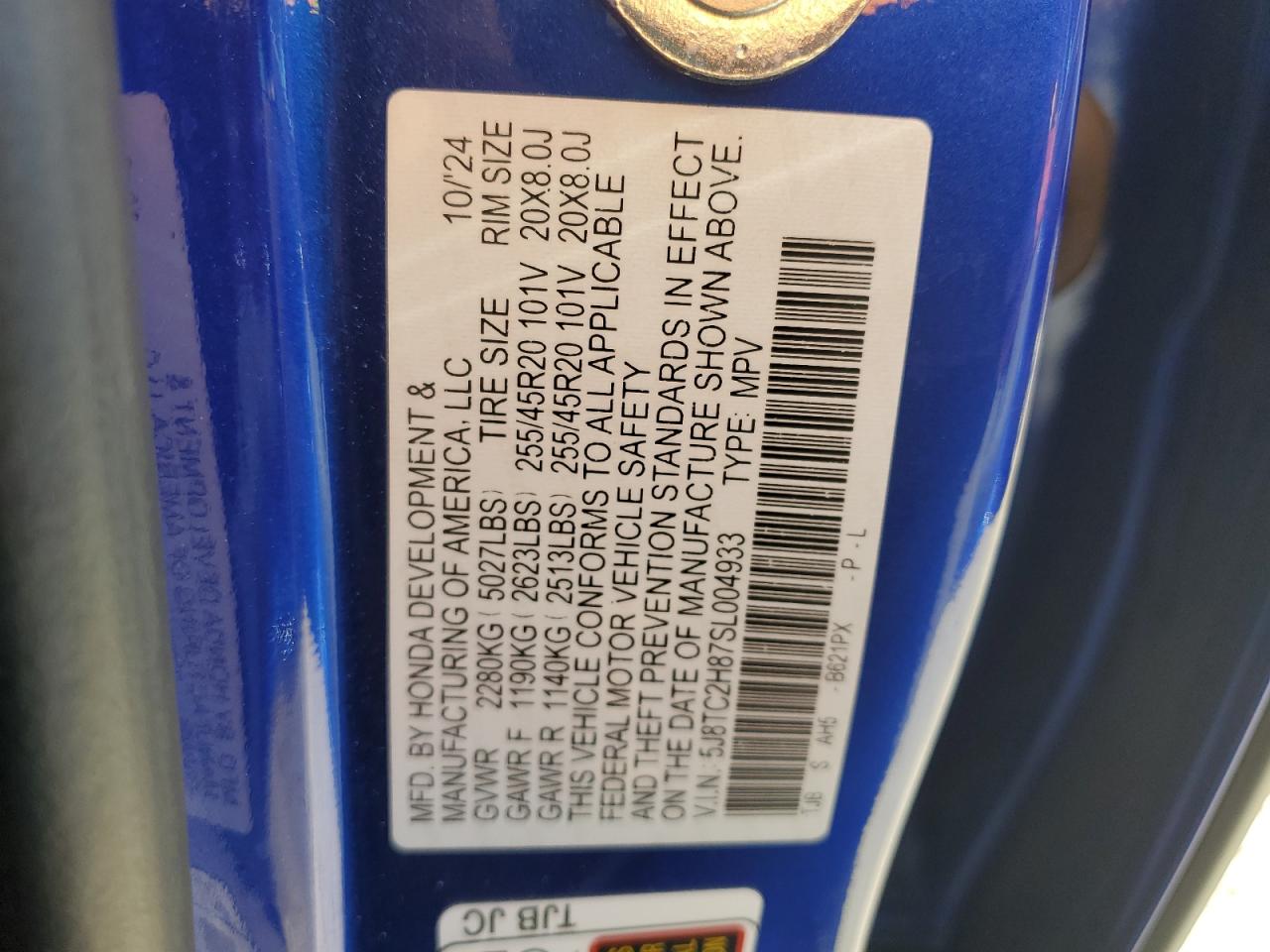 2025 Acura Rdx A-Spec Advance VIN: 5J8TC2H87SL004933 Lot: 92289495