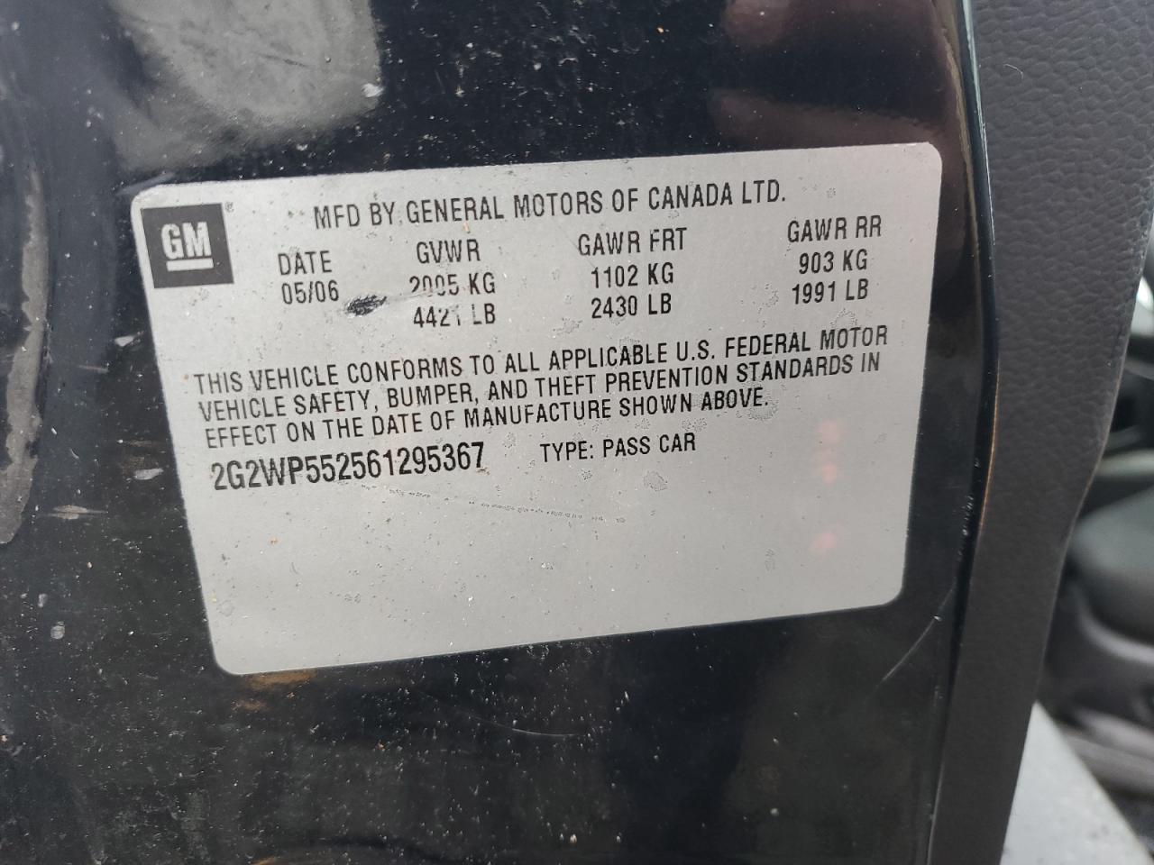 2006 Pontiac Grand Prix VIN: 2G2WP552561295367 Lot: 91512935