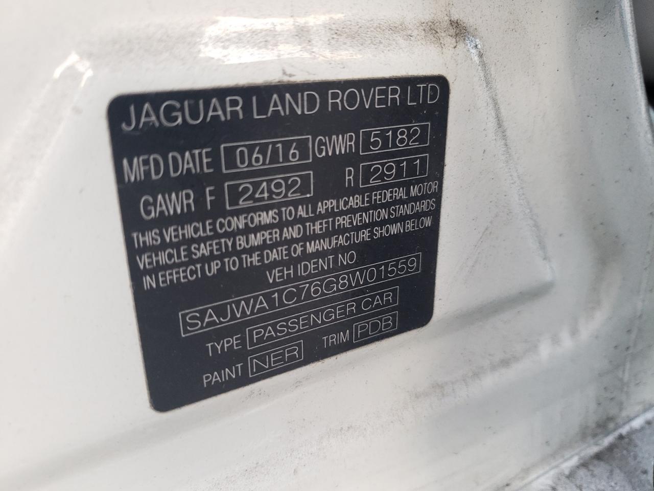 2016 Jaguar Xj VIN: SAJWA1C76G8W01559 Lot: 92861125