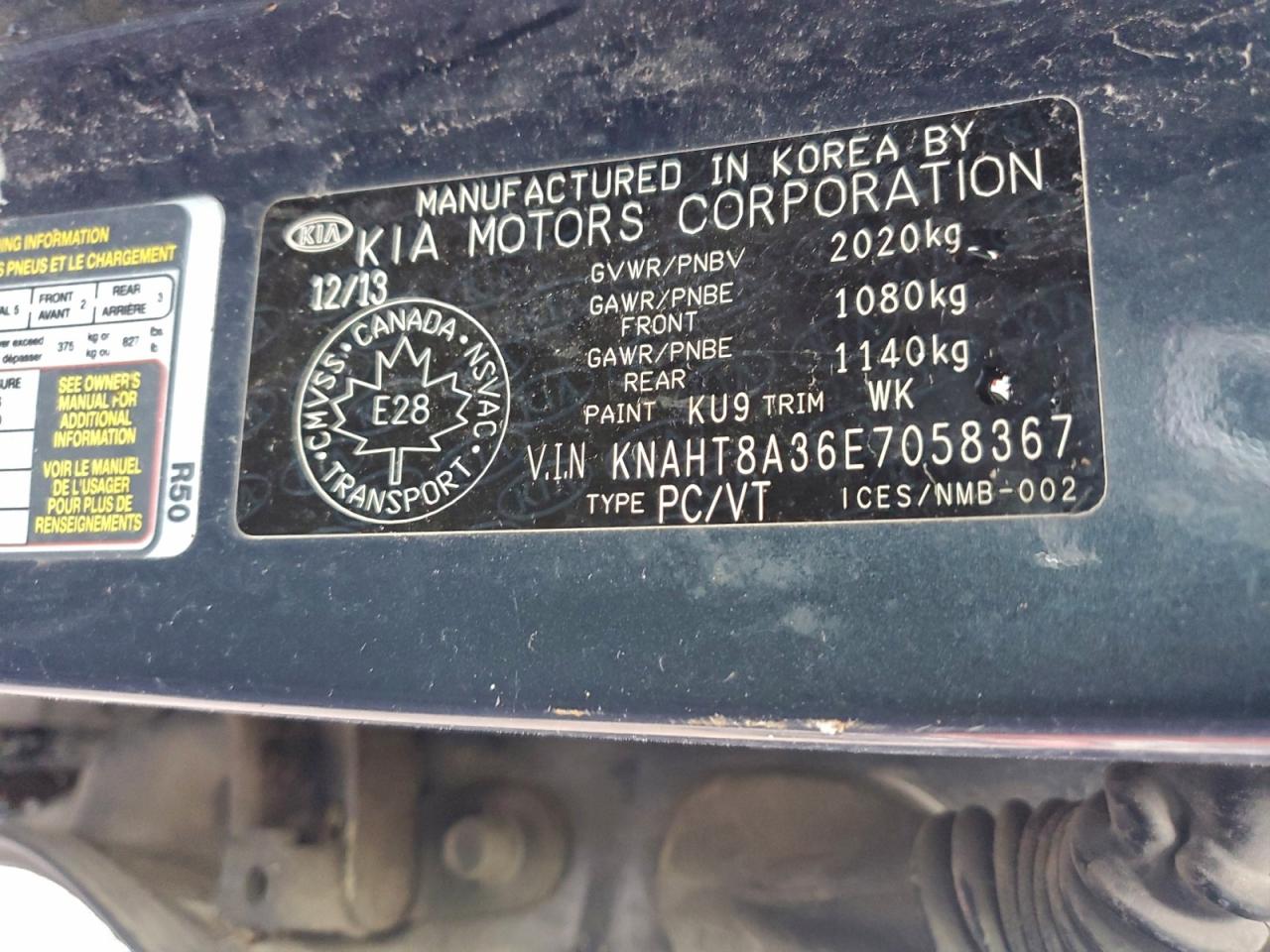 2014 Kia Rondo VIN: KNAHT8A36E7058367 Lot: 94566675